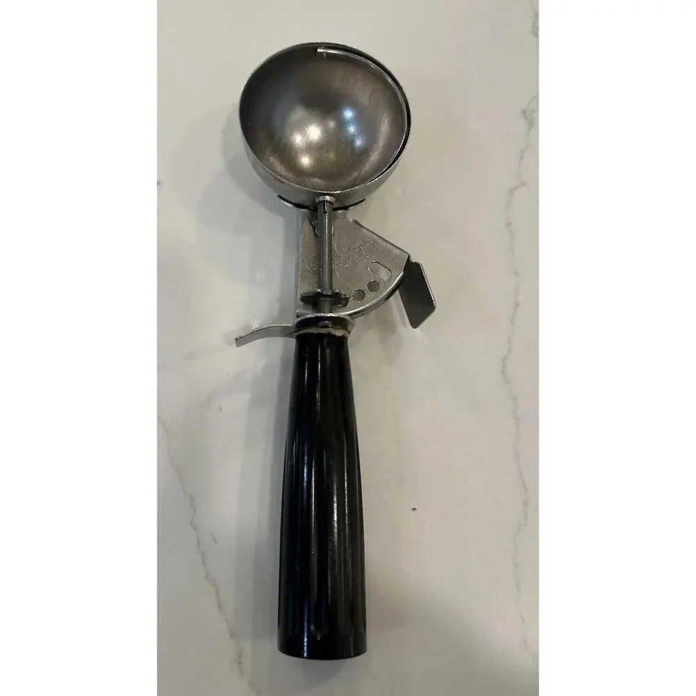 Vtg EKCO Miracle Black Handled Stainless Steel Ice Cream Scoop‎ Kitchen 1950’s